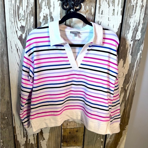 Talbots Tops - T by Talbots Size Small Multi Stripe Long Sleeve V Neck Collar Top UPF 50
